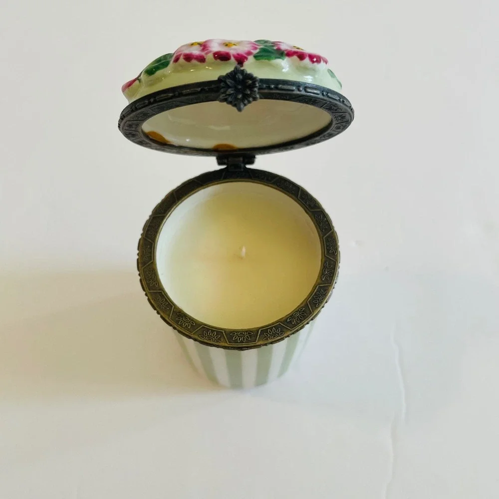 Bonbay Friendship‎ Ceramic Candle Holder Keepsake Box Green Striped Trinket Box
